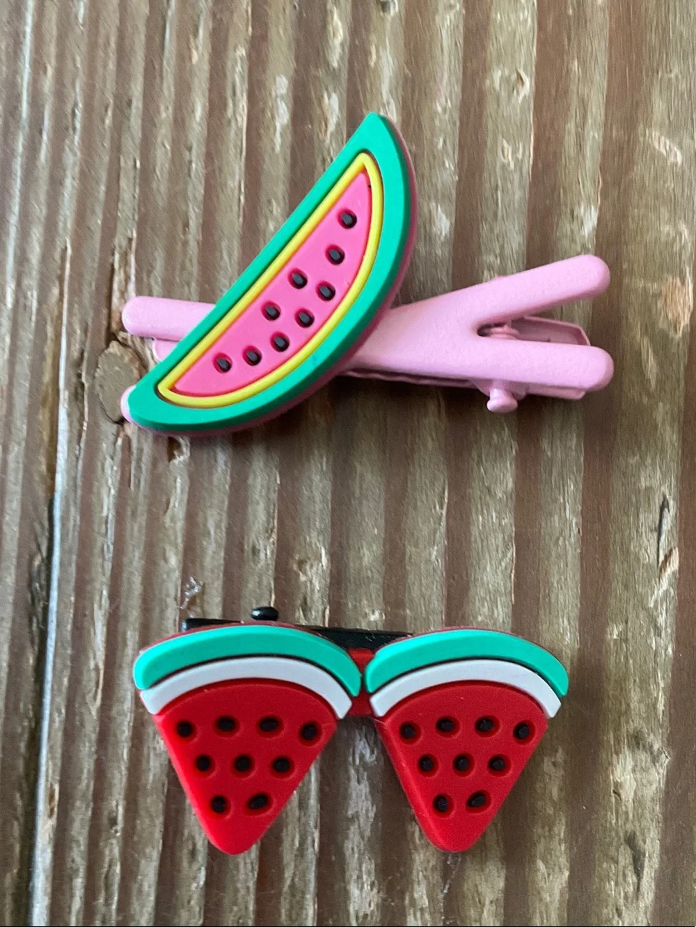 Kids Watermelon Hair Clip Duo - Pink, Red & Green